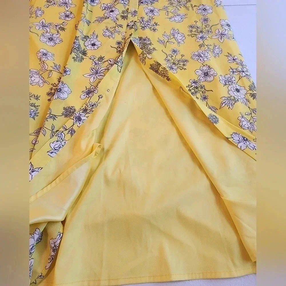 Gianni Bini Aida Floral  Print Off Shoulder Dress Yellow / Ivory Size L NWT - Picture 13 of 15